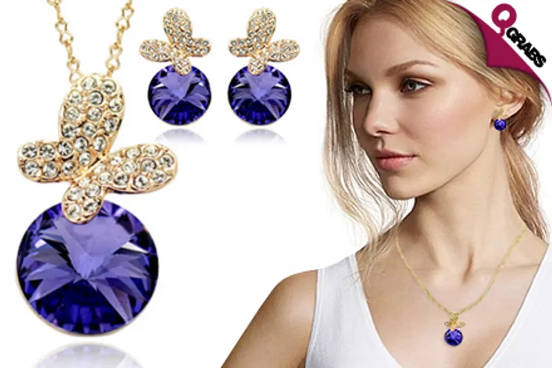 From QR139 Have Soaring Style with a Set of Crystal Butterfly Necklace & Earrings with Swarovski Elements - Choose from Two Cool Colors! (Up to QR770 Value)